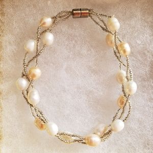 Girl's 5" Faux Pearl Braided Magnetic Bracelet